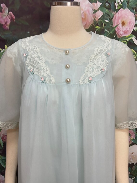 60s Shadowline Baby Blue Chiffon Nightgown Peigno… - image 3