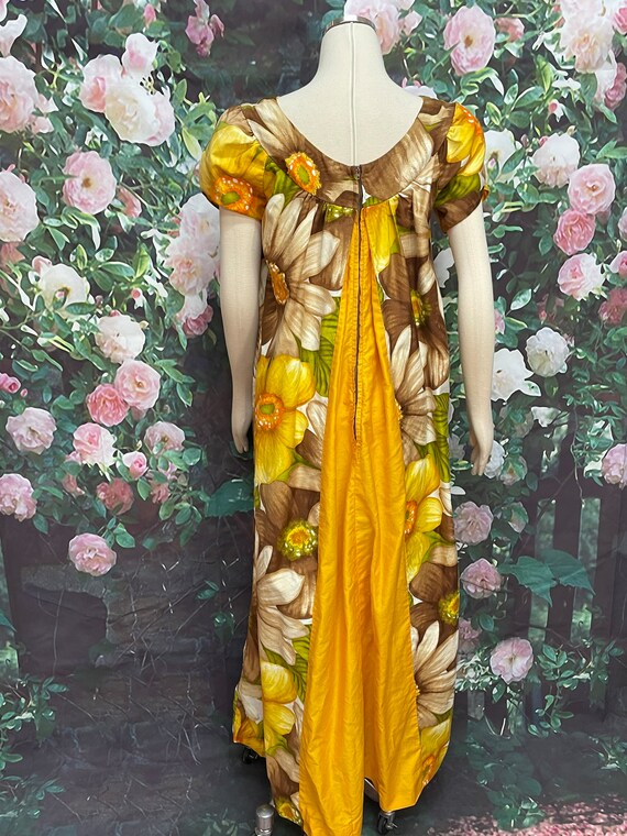 70s Alice Polynesian Yellow Tropical Flower Maxi … - image 8