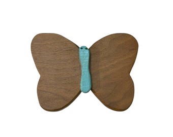 70s Carved Wood Butterfly Hair Barrette Handmade