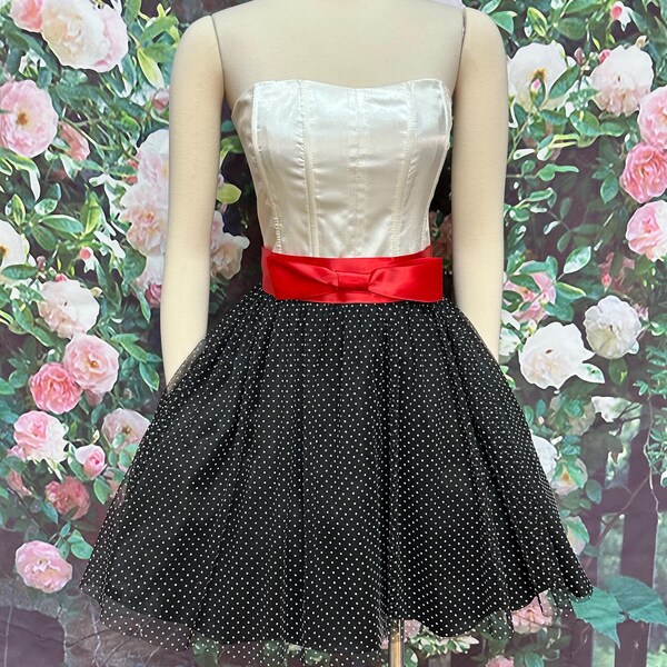 SOLD: 80s black and white polka dot prom dress main image 0