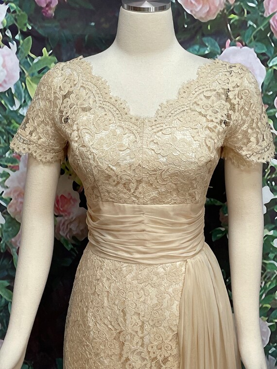 50s Norman Original Cream Lace Cocktail Dress Sil… - image 3