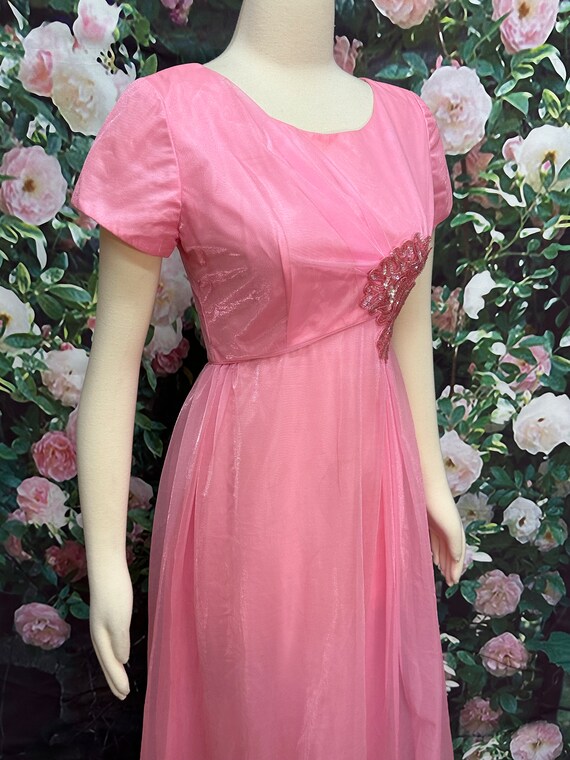 60s Emma Domb Pink Chiffon Maxi Dress Sequin Appl… - image 6