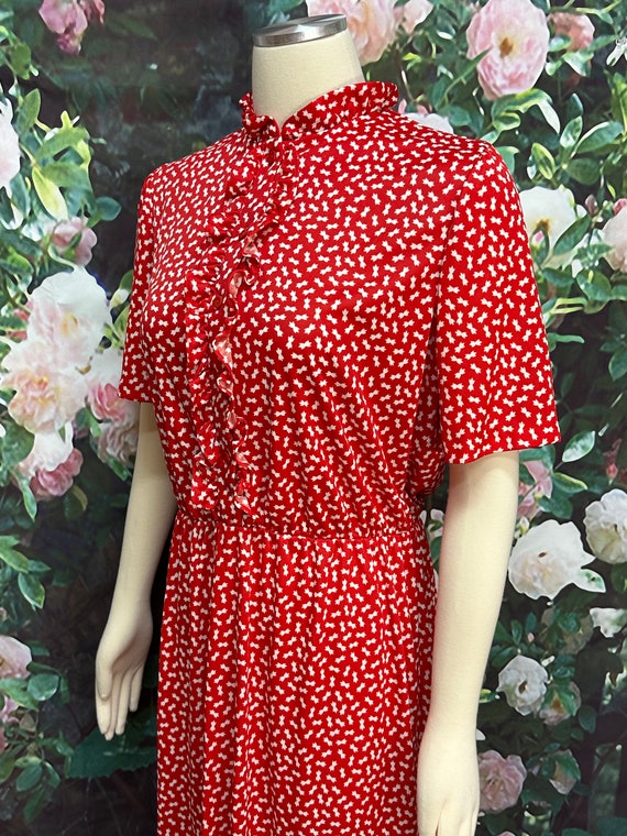 70s Sears Red Secretary Dress Ruffle Front XL - image 5