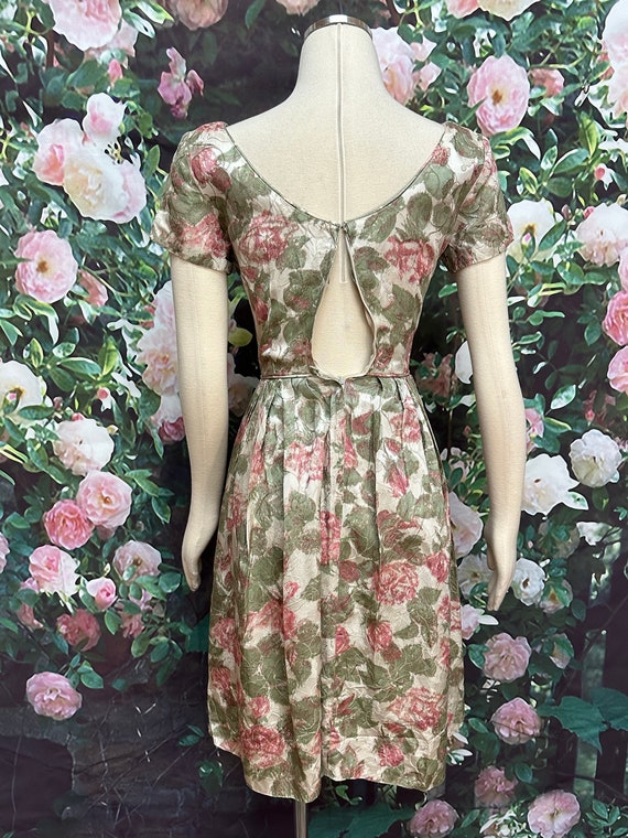 60s Pink Rose Brocade Dress Spring Floral XS - image 8