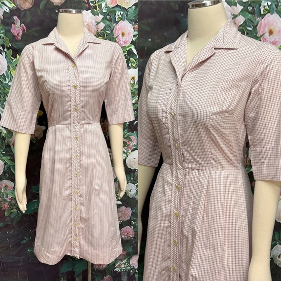 50s Red Gingham Shirt Dress by Mayflower