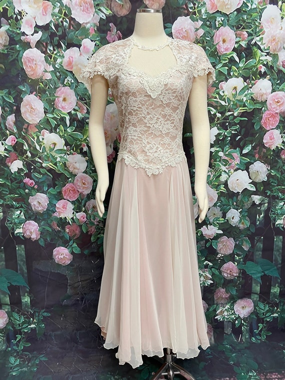 80s Susan Lane Country Elegance Blush Pink Dress Lace Chiffon Bridal - Etsy