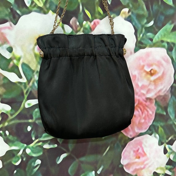 60s Black Satin Rhinestone Evening Purse - image 1