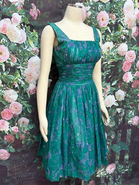 50s Joan Barrie Teal Green Chiffon Party Dress - image 6