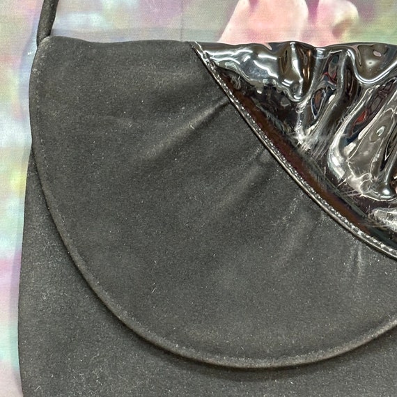 80s Black Velour Patent Leather Shoulder Purse - image 3