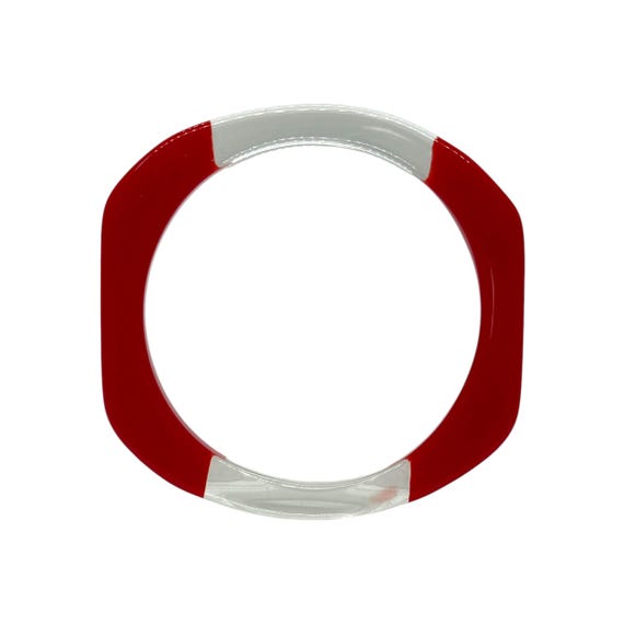70s Red and Clear Lucite Square Bangle Bracelet - image 4