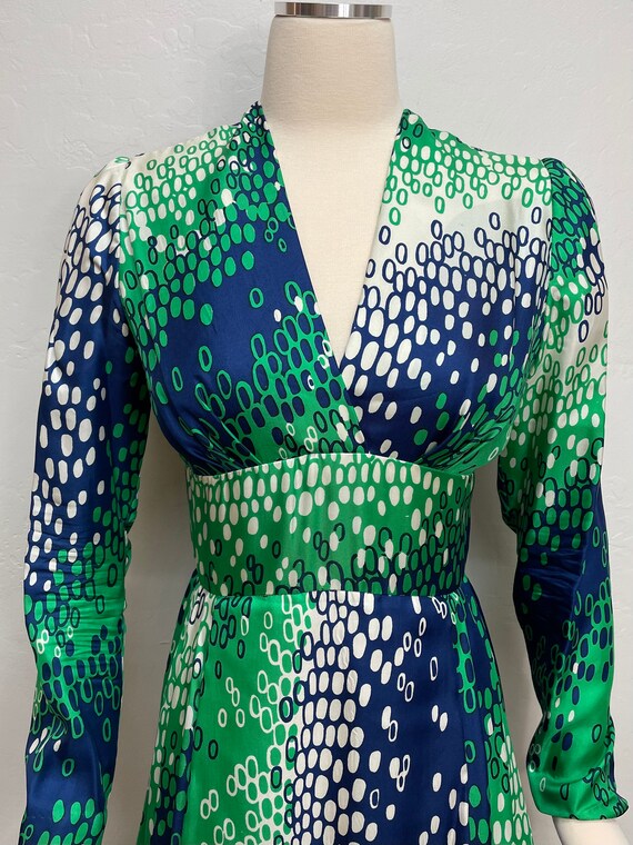 70s Elizabeth Arden Green Silk Mod Dress Small - image 3