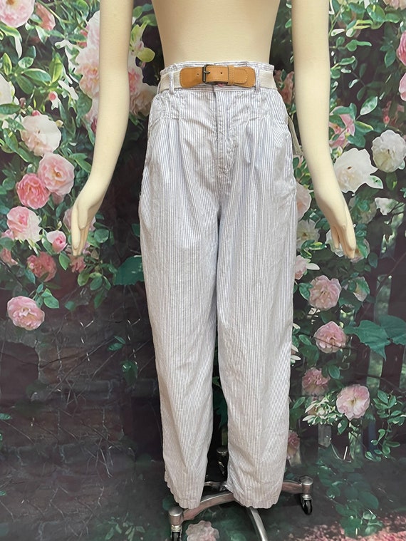 80s Trade Secret Pinstripe Paper Bag Pants Cotton… - image 2