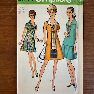 70s Simplicity #8844 Dress Skirt Scarf Sewing Pattern Size 16