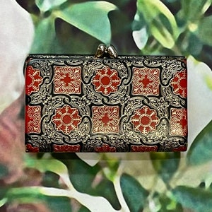 Vintage Red Black Florentine Gilt Leather Coin Purse Wallet