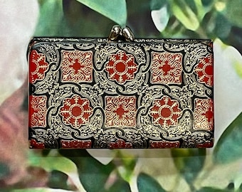 Vintage Red Black Florentine Gilt Leather Coin Purse Wallet