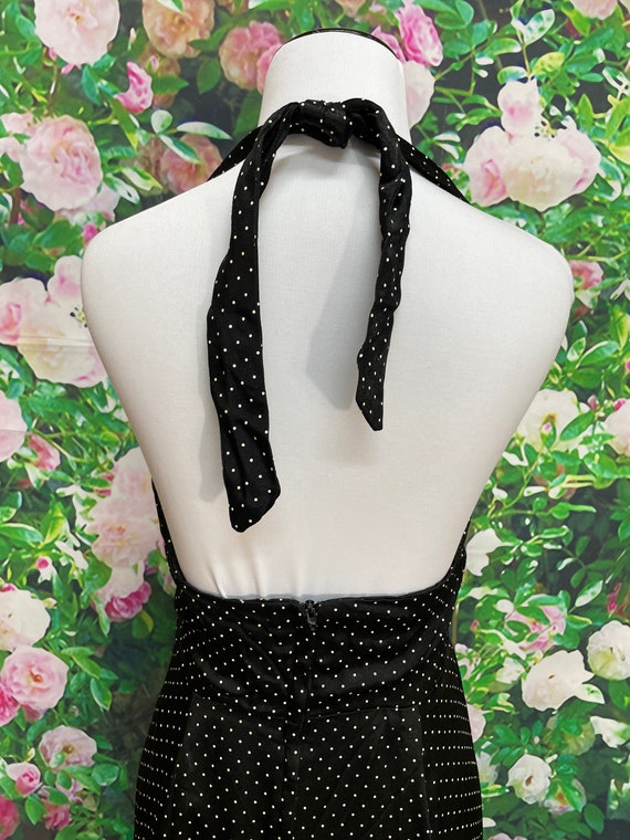 70s Black Polka Dot Halter Maxi Dress - image 7