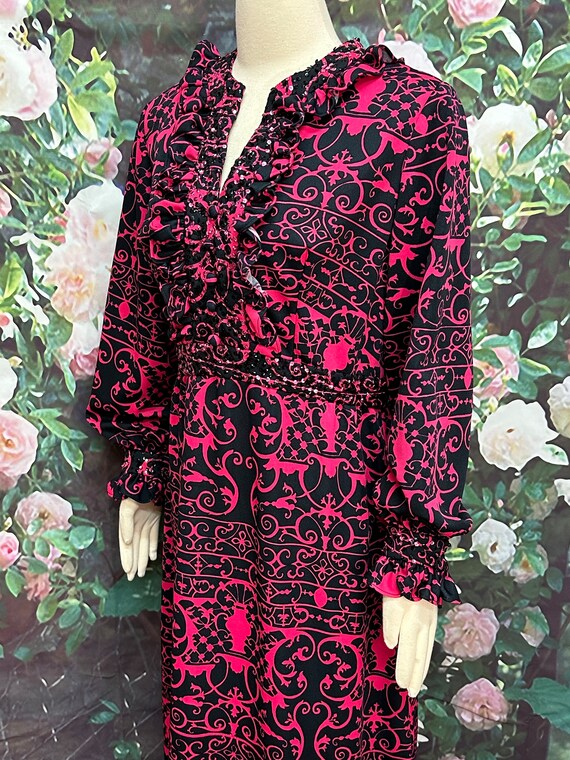 70s Black Pink Sequin Maxi Dress Ruffles Large - image 5