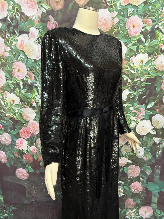 70s Bill Blass Black Sequin Evening Gown - image 6