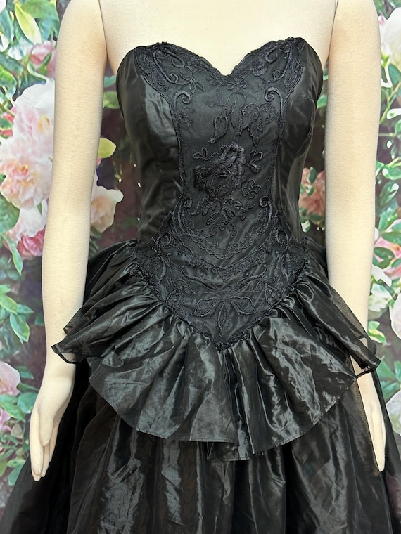 80s LA Glo Black Strapless Lace Dress Organza Skirt 80s LA Glo Black Strapless Lace Dress Organza Skirt