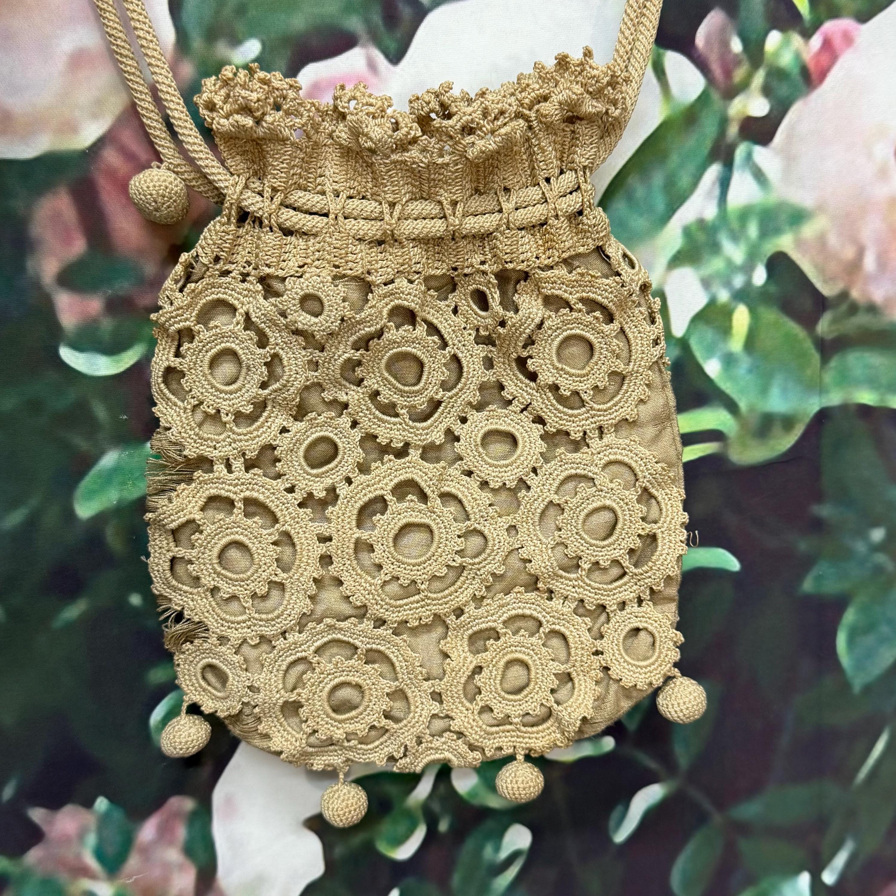 ビクトリア朝のタティングレースの巾着ハンドバッグ レティクル - Etsy