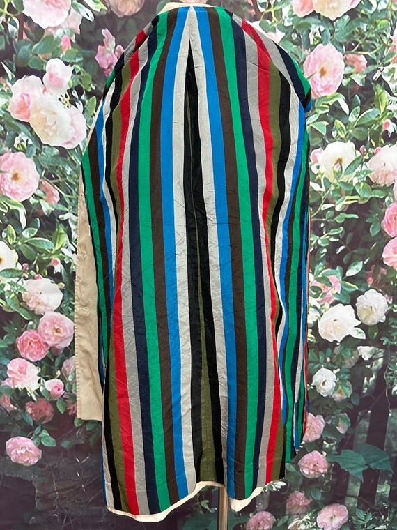 60s Jolee Tan Trench Coat Rainbow Stripe Lining R… - image 8