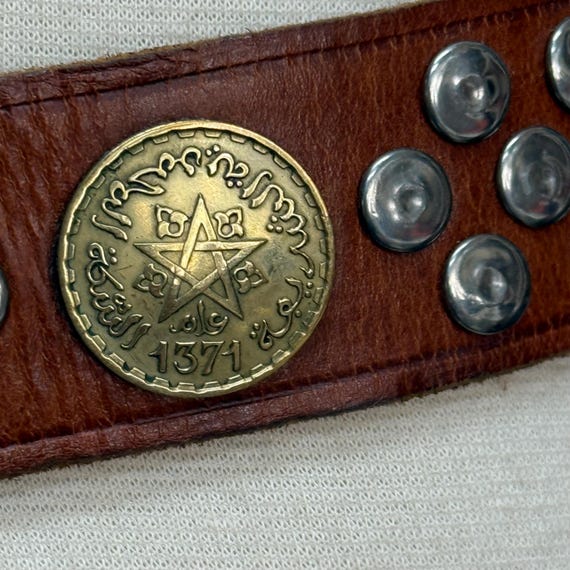 90s Brown Leather Studded Belt Moroccan Coins - Etsy display picture 1
