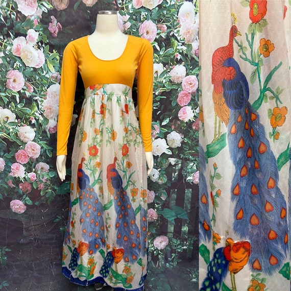 Gold Lace Appliqued Long Chiffon Dresses Peacock Plus Size