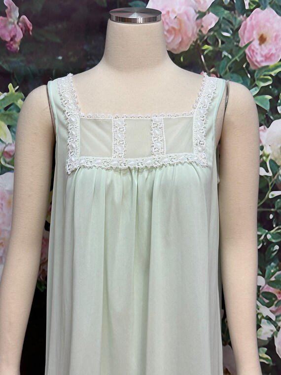 70s Mint Green Swing Nightgown White Lace Medium - image 3