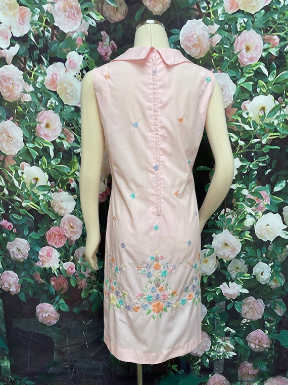 60s Pink Embroidered Pastel Flowers Dress - image 10