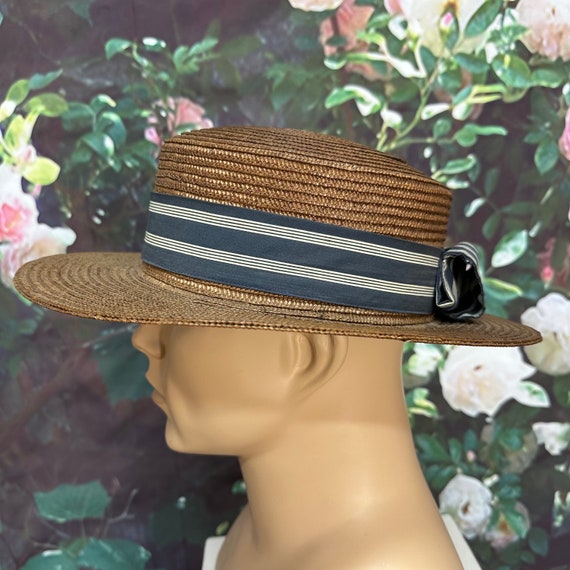 20s Mens Brown Straw Boater Hat Selected Qualitie… - image 1