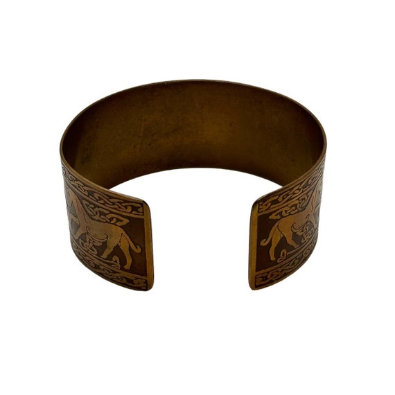 Vintage Celtic Knotwork Horse Brass Cuff Bracelet - image 7