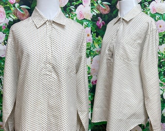 70s Lady Manhattan Tan Polka Dot Blouse Polyester Large