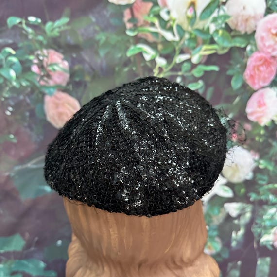 50s Ramleigh Black Sequin Shell Hat Netted - image 4