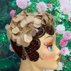 50s Blush Pink Flower Cage Hat Velvet Chiffon Petals