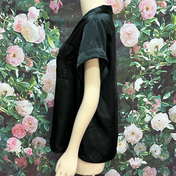 70s Val Mode Black Satin Polyester Pajama Top - image 4