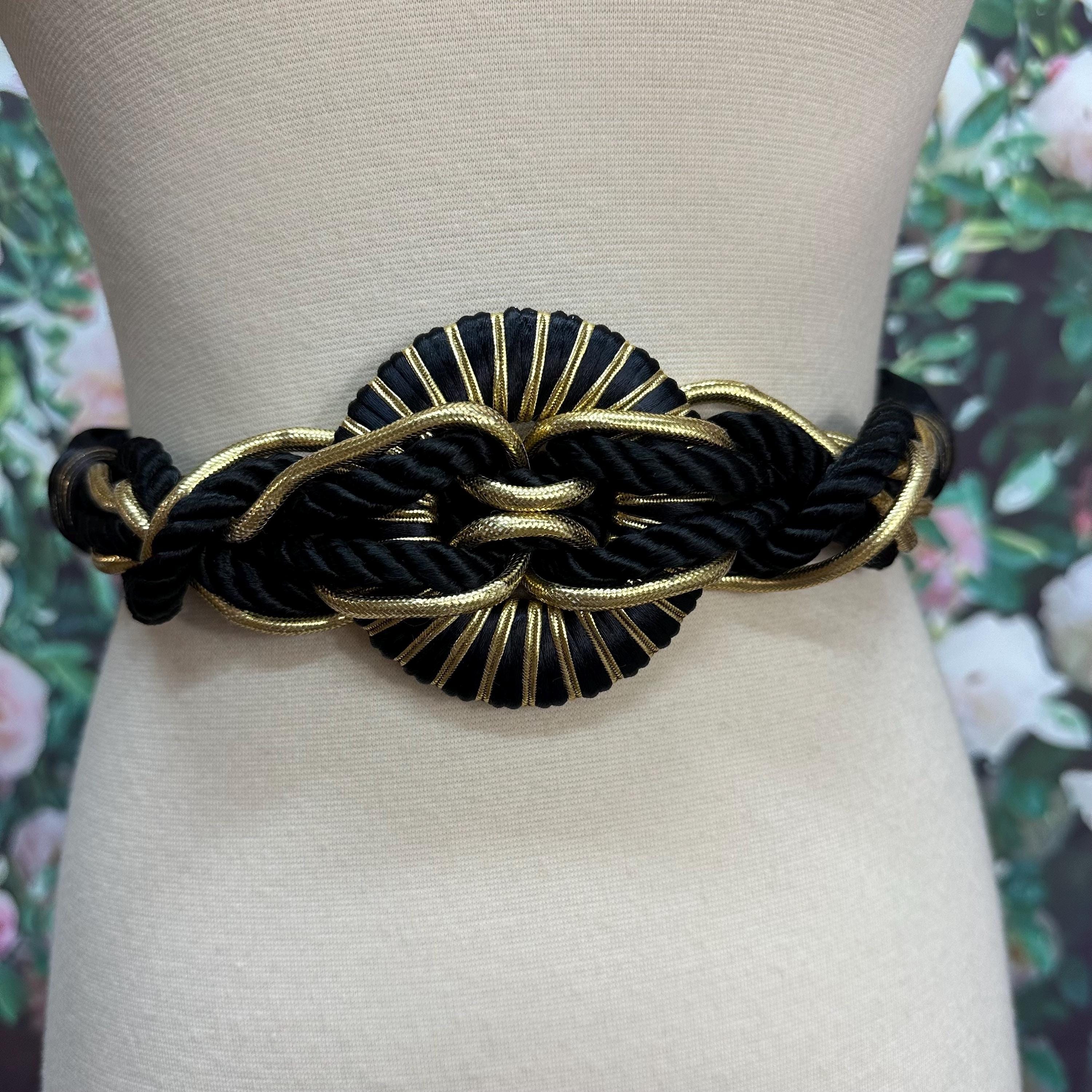 80s Susan Maddox Black Cord Belt Metallic Gold Wrapped - Etsy display picture 1