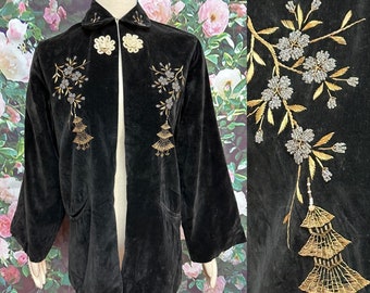 20s Black Velvet Jacket Japanese Beaded Embroidery