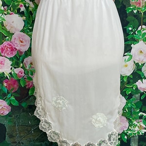 50s Virginia Wallace White Ruffle Apron Half Slip Applique Flowers