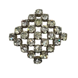 50s Square Clear Rhinestone Brooch