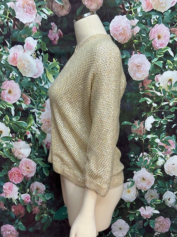 60s Cream Iridescent Sequin Beaded Cardigan - image 4