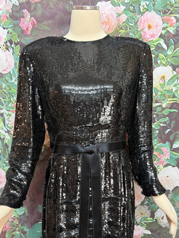 70s Bill Blass Black Sequin Evening Gown - image 2