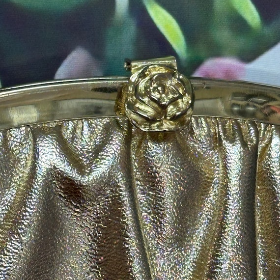 60s Gold Leather Evening Purse Rose Clasp - image 2