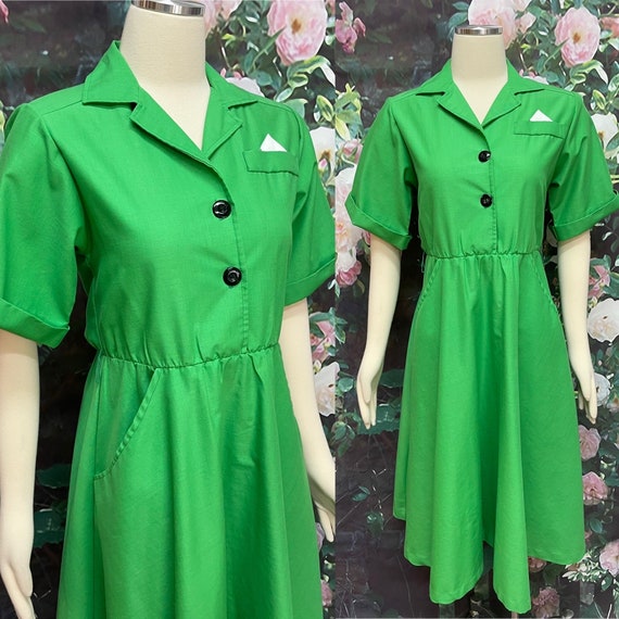 80s Impromptu Green Shirtdress Dress Pocket Square - image 1