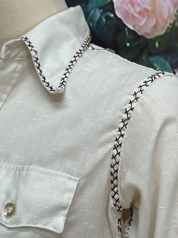 70s Levis for Gals White Western Shirt Floral Emb… - image 4