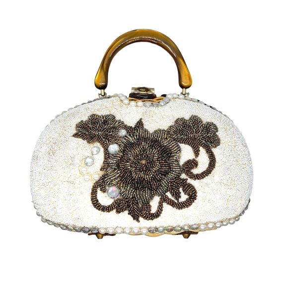 50s Adele Beaded Wicker Handbag Lucite Handle Purse - Etsy