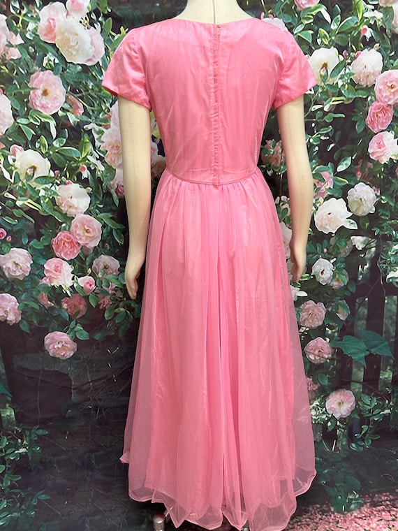 60s Emma Domb Pink Chiffon Maxi Dress Sequin Appl… - image 8