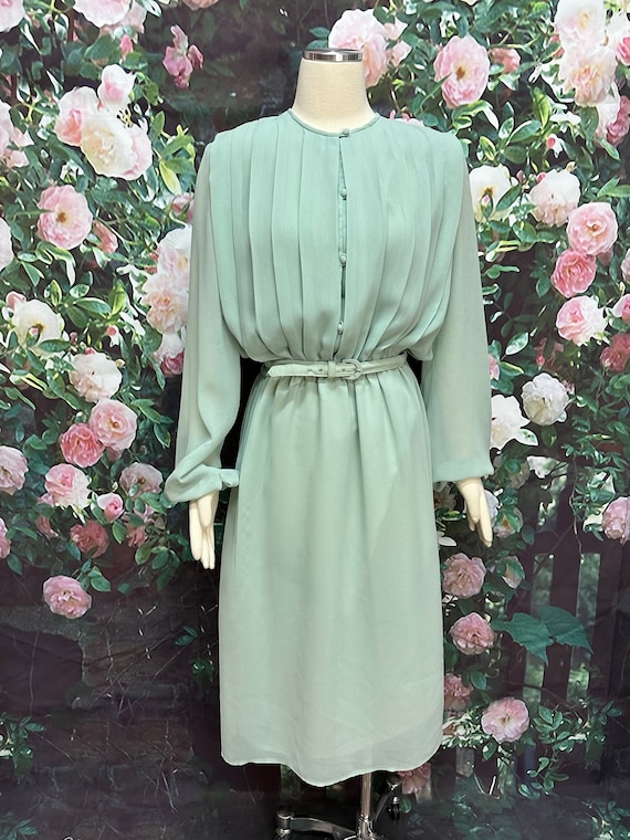 70s Victor Costa Mint Green Pleated Dress Large 70s Victor Costa Mint Green Pleated Dress Large
