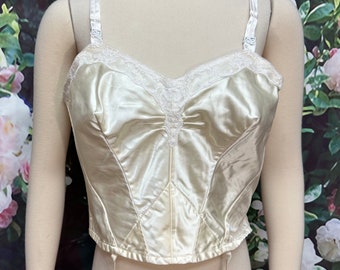 50s Edith Lancers Ivory Satin Corset Bra Size 42B