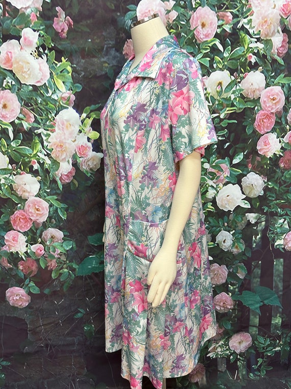 70s Pink Floral Zip Dress Ms Lea Plus Size - image 6