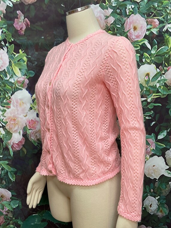 60s Miss Holly Pink Acrylic Knit Cardigan - image 4